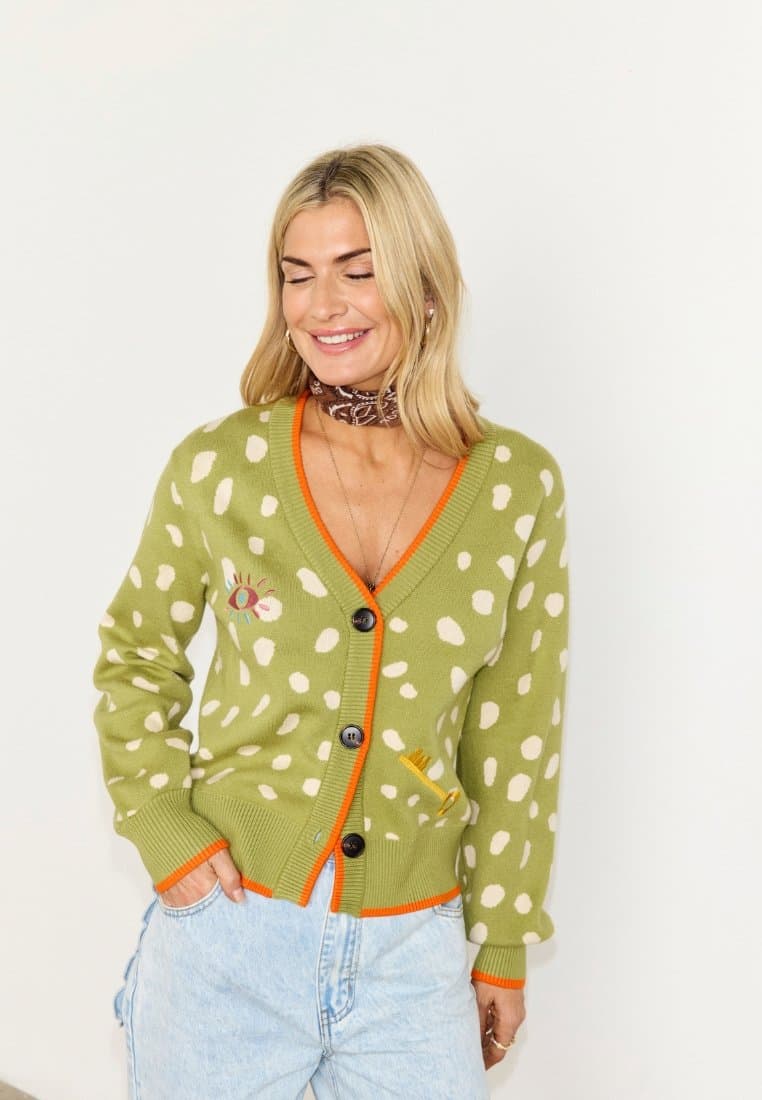 OLIVE FAWN JACQUARD CARDIGAN