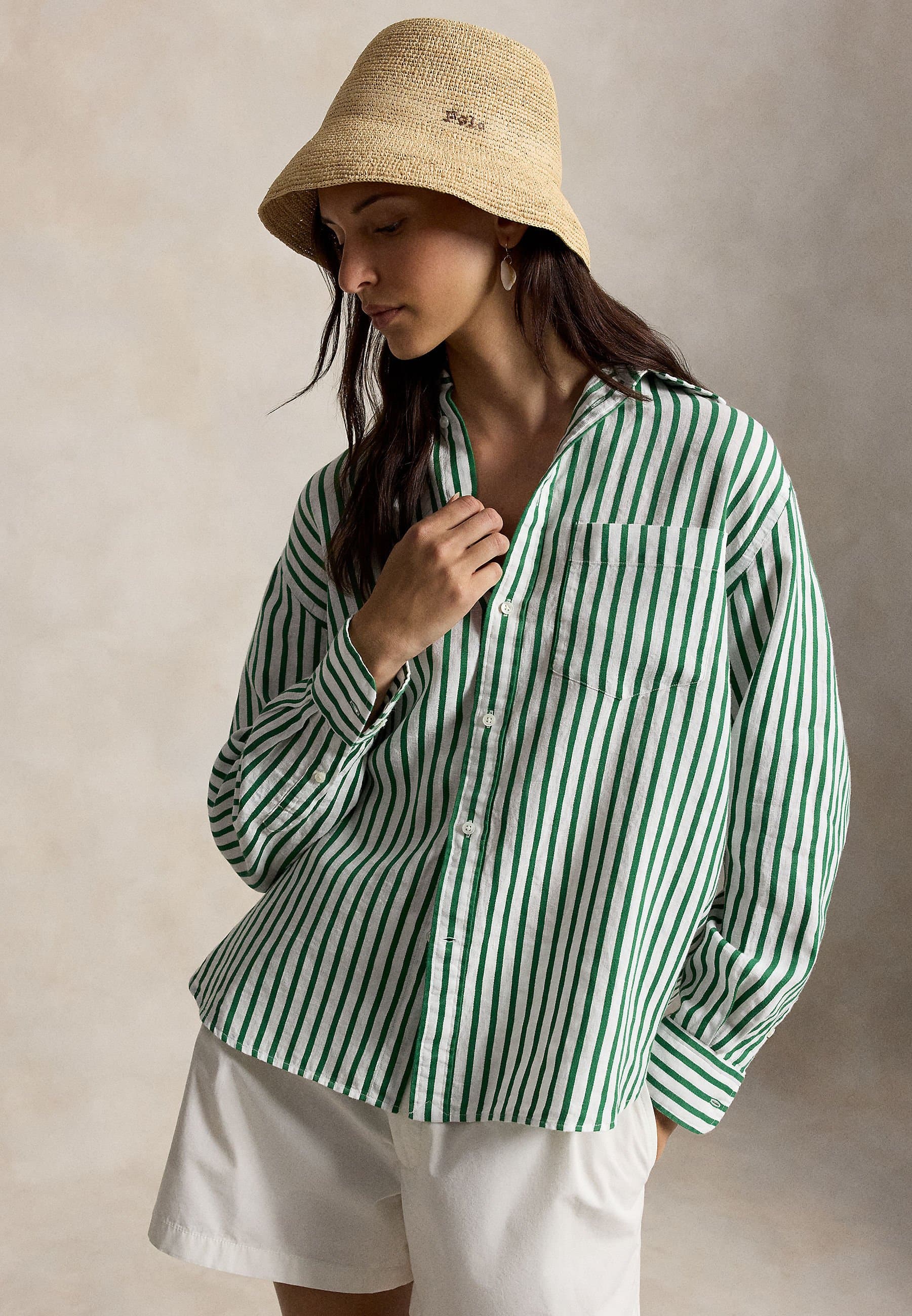 OVERSIZE FIT STRIPED LINEN-COTTON SHIRT